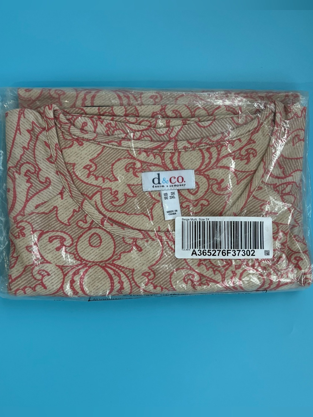 Denim & Co Women 3X Beige Red Floral Paisley Print Top NEW Sealed QVC